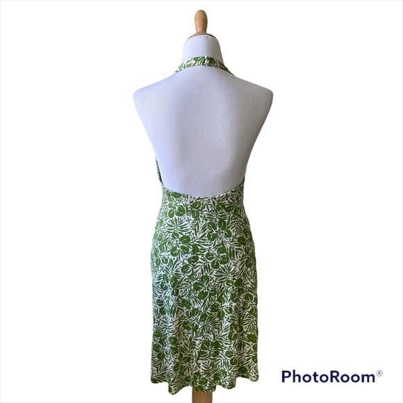 DVF Green & White Silk Floral Halter Wrap Dress - Picture 4 of 9